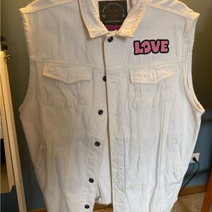 White Jean Jacket with Pink Love Patch